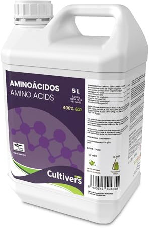 CULTIVERS Abono de Aminoácidos Vegetales de 5 L. Fertilizante potenciador del Crecimiento de tu Plantas en Exterior e Interior. Fertilizante Aumenta la productividad.