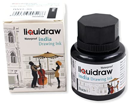 Liquidraw Black Drawing India Ink - 35 ml | Must-Have Artist Supply | Non-Toxic, Waterproof, Lightfast & Permanent | Suitable for Pens & Brushes | Use On Paper Board, Canvas, Fabric & Wood