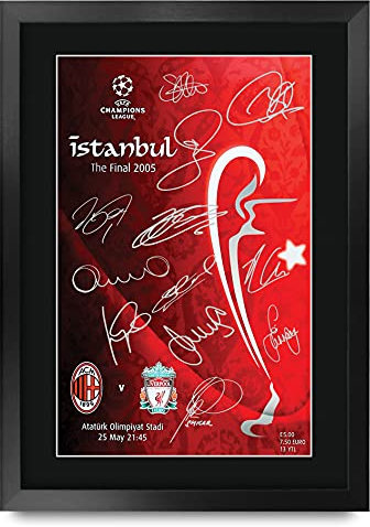 HWC Trading Poster mit Autogramm und Autogramm von Liverpool 2005, A3, Fußball-Geschenk, gerahmt, A3