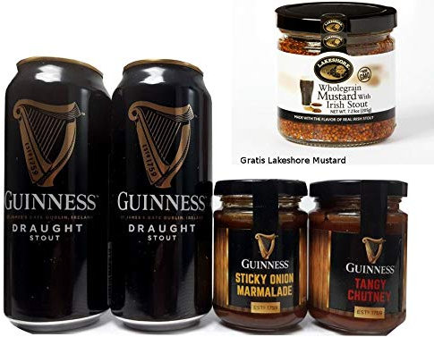 Guinness Bier und Dips-Präsentset aus Irland mit GRATIS Lakeshore Mustard