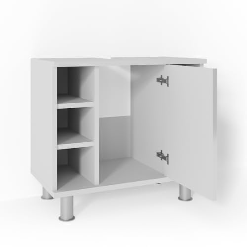 Vicco Waschbeckenunterschrank Fynn, Waschtischunterschrank, Weiß Hochglanz, 60 x 54 cm