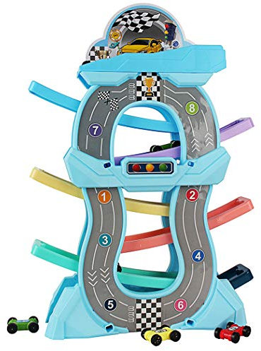 Boosns Rennstrecke Gleitwagen mit 6 Fahrzeuge Autorennbahn Spielzeug (6 Stufe)