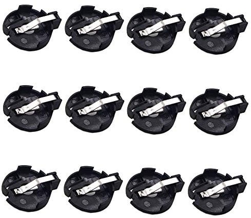 LampVPath (Pack of 12 CR2032 2025 2015 Battery Holder, Coin Cell Button Socket Holder Case, CR2032 2025 2015 Coin Cell Button Battery Holder with 2 Pin Solder Mounting Lead