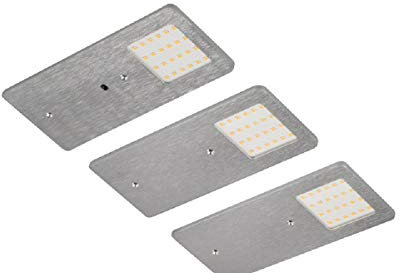 Rolux DF-1909 3er Set LED Unterbauleuchte silber 3W warmweiß mit dimmbarem Infrarot (IR) Schalter mit passendem Trafo Konverter aus Aluminium nur 5mm flach z.B. zum Ausleuchten der Küchenarbeitsplatte