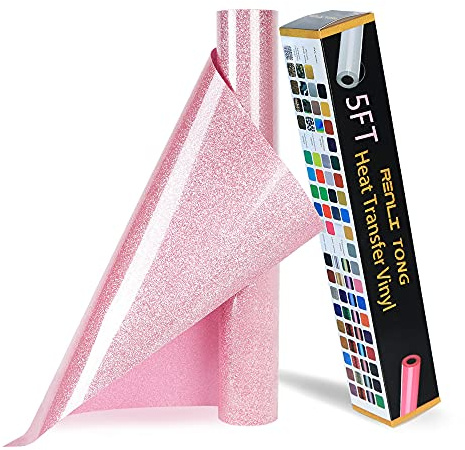 RENLITONG HTV Glitter Heat Transfer Vinyl Iron on Vinyl (02-Glitter Pink)