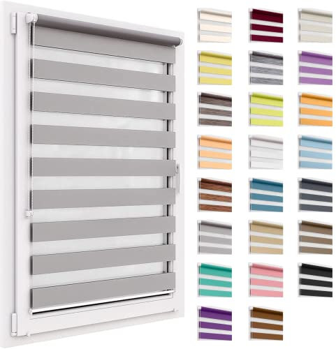 Tenda a rullo per interni, tende oscuranti per interni senza forare, doppio strato Giorno e Notte, per Finestra o Porta, facile Fissaggio a Clip Senza Viti, veneziane da interno 45x150cm