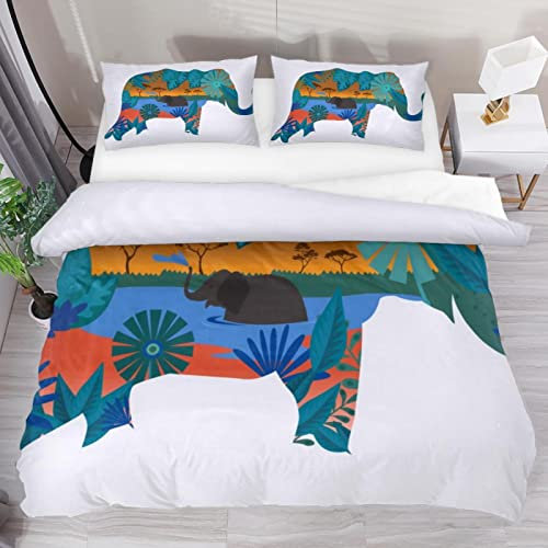 3-teiliges Bettbezug-Set mit Elefantenmotiv, weiches Tencel-Bettwäsche-Set für Kinder, Jungen, Mädchen, Bettdeckenbezug, mit 2 Kissenbezügen, Reißverschluss, keine Bettdecke