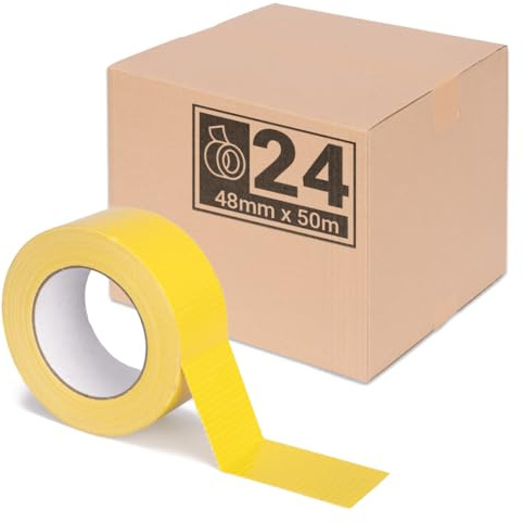 verpacking Premium Panzertape 50 m x 48 mm Gelb Gewebeband Gaffa Tape Reparaturband hohe Klebekraft Klebeband mit Naturkautschuk-Kleber (24 Stück)