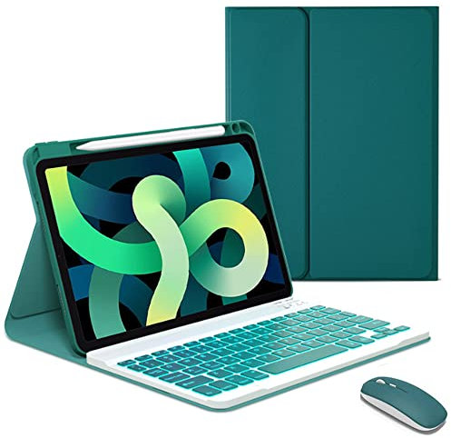 Chstls Étui Clavier pour Xiaomi Pad 5 2021 11, Housse avec Porte Stylo et Clavier QWERTY-US Rétroéclairage Bluetooth Détachable Magnétiquement et Souris pour Xiaomi Pad 5 Pro 11 5G 2021 - Vert foncé