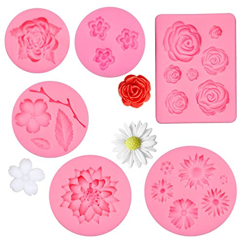 wocpvm 6 Piezas Moldes Silicona Molde De Silicona para Fondant Moldes de flores Flor de Margarita Moldes Silicona Manualidades para Decorar Tartas y Manualidades