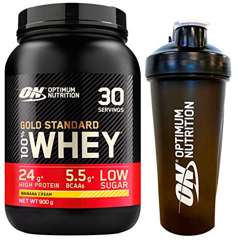 Optimum Nutrition Gold Standard 100% Whey Proteinpulver mit Aminosäuren Banane 900g 30 Portionen + Shaker