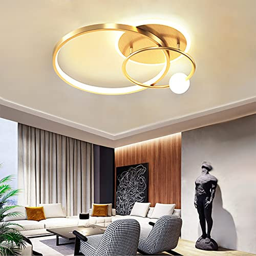 Lanekd Modern LED Deckenleuchte Wohnzimmer Schlafzimmer Decken Lampe Dimmbar Gold Deko Hängend Lampen mit Fernbedienung Esszimmer Esstisch Küchen Decke Pendelleuchte Büro Flur Bad Kronleuchter