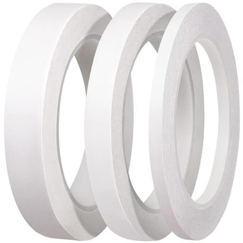 YISUMEI 3 Rollen Selbstklebendes doppelseitiges Klebeband zum Handwerksklasse Büro DIY mit 25 Meter pro Rolle(6mm/12mm/18mm)