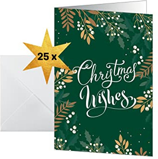 SIGEL DS092 Weihnachtskarten-Set Christmas wishes, A6, 25 Karten mit Umschlägen, optimal zum Bedrucken, aus nachhaltigem Papier