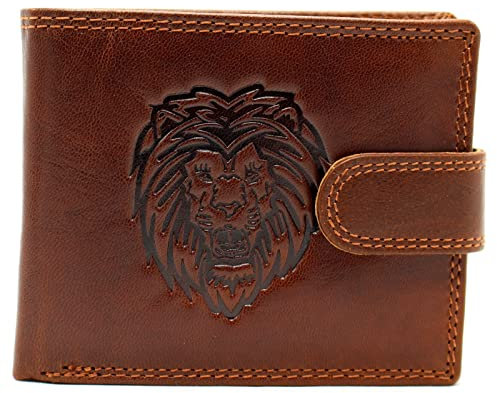 ayados Lion Büffelleder Geldbörse Löwe Herren Echt Leder Portemonnaie Geld-börse Portmonee Querformat Wallet Löwenkopf 01