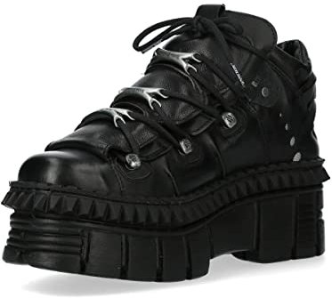 New Rock Stiefel Punk WALL106-S13 Schwarz Leder Plateau Knöchel Schuhe - schwarz 41