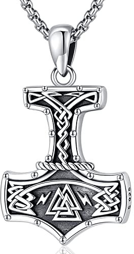 Odinstone Thor's Hammer Herren Kette Wikinger Mjölnir Halskette Anhänger Sterling Silber 925 Thors Hammer Anhänger mit Keltischer Knot Nordischer Wikinger Schmuck für Männer Herren