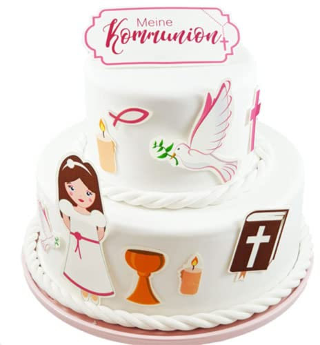 Essbare Tortendeko - Kommunion Mädchen - Fondant Kuchen Tattoo aus essbarem Zuckerpapier
