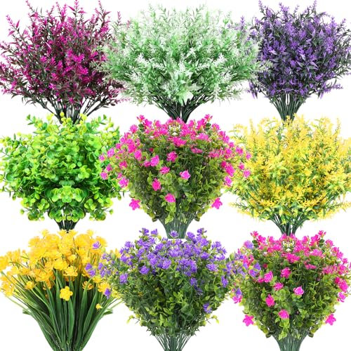 Xunyee 48 Bündel künstliche Blumen Seide Kunststoff Blumenpflanzen Faux Outdoor Blumen Buchsbaum Kunststoff Sträucher Pflanzen für Terrasse Veranda Garten Zuhause Hochzeit Bauernhaus Vase Fenster Box