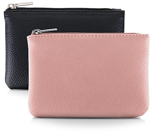 TIESOME 2 pièces Porte-Monnaie à Fermeture éclair à Motif Litchi en PU Portable Porte-Monnaie pour Femmes Mini Pochette de Monnaie Carte (Noir Rose)