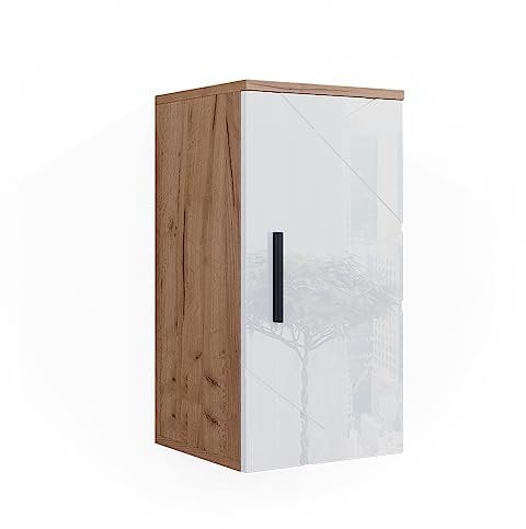 Vicco Badschrank Irma, Weiß Hochglanz/Goldkraft Eiche, 30 x 59 cm mit Regal