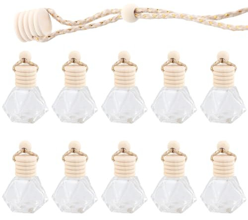 10 Diffuseur Vide pour Voiture en Verre, Flacon de Parfum Désodorisant pour Voiture, Diffuseurs de Voiture Suspendus, Bouteille de Diffuseur D'aromathérapie D'huile Essentielle de Voiture Vide (C)