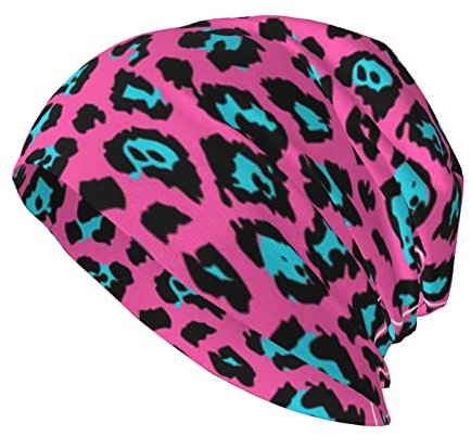 WURTON Süße Leopardenmuster Beanie Mütze Erwachsene Stretch Strick Skull Beanies Cap Hüte Slouchy Casual Loose Hat, Süßer Leopardenmuster, Einheitsgr��e