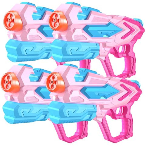 Fusils a Eau, 4 Pack Pistolet à Eau Puissant Enfants Longue Portée Champ de Tir 8-10M avec 1000ml Capacité Super Water Guns tir Jouets, L'été Plein Air Piscine Jardin Plage Jeux(Rose)