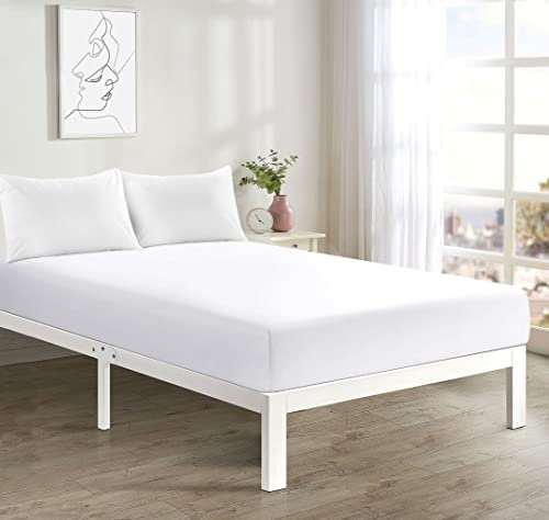 HOORHAM® Non Iron Percale Single Fitted Sheet Poly Cotton Easy Care Deep Fitted Bed Sheets 90X190CM (White)