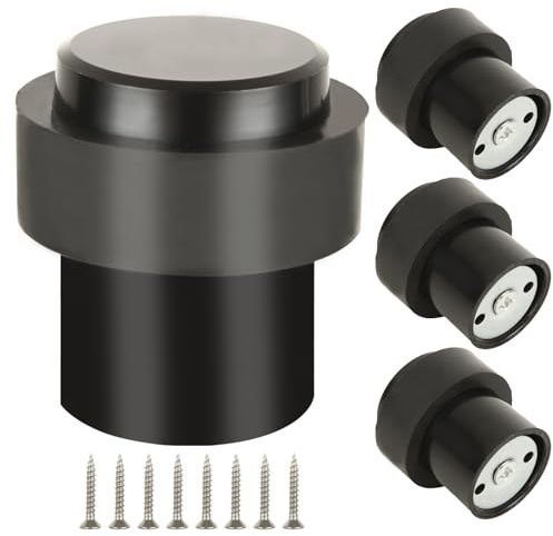 VIDETOL 4 Pcs Stainless Steel Door Stop Black, 46 mm Heavy Duty Floor Mounted Door Stoppers, Solid Rubber Wall Doors Stop with Rubber Buffer Ring for Home Office