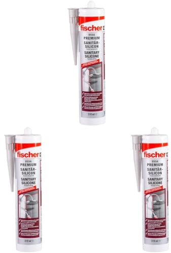 fischer Premium-Sanitärsilikon, Silikon zum Abdichten & Verfugen im Sanitär- und Küchenbereich, Kartusche für zahlreiche Anwendungen und Baustoffe, Langzeitschutz vor Schimmel, 310 ml, sanitärgrau
