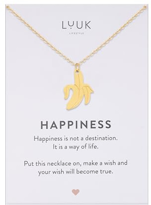 LUUK LIFESTYLE Filigrane Halsketten mit Anhänger und Karte mit HAPPINESS Spruch, zeitloses Design und moderne Motive, in Silber, Gold und Rosegold