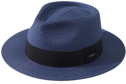 DBFBDTU Chapeau de paille Panama pour homme - Large bord - Unisexe, bleu marine, L 59-61cm