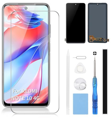 Beefix Pantalla para Xiaomi Redmi Note 10/Note 10s 4G LCD Pantalla Reemplazo M2101K7AI M2101K7AG Pantalla táctil Digitizer Montaje con Herramientas Negro
