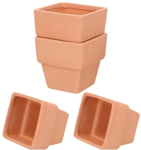 CIMAXIC Lot De 4 Pots De Fleurs Carrés en Poterie Rouge pour Plantes Succulentes Jardinière Intérieure
