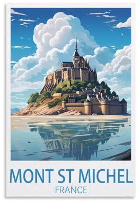 KLYCHF Vintage-Reiseposter Mont St. Michel Frankreich, See, 20 x 30 cm, Wandkunst, Kunstdruck, Poster, modernes Familienschlafzimmer-Dekor-Poster