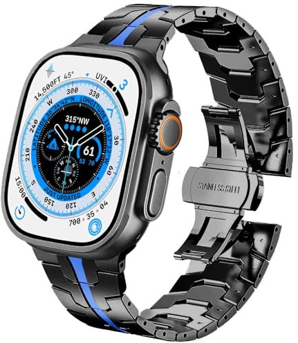 DEALELE Correa compatible con Apple Watch de 49 mm, 45 mm, 44 mm, 42 mm, correas de repuesto de metal de acero inoxidable para iWatch Series 9/8/7/6/5/4/3/SE/Ultra, para mujeres y hombres, negro y