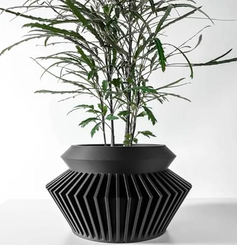 Pot de Plante Géométrique Moderne Noir - Contenant Polyvalent pour Plantes Intérieur/Extérieur - Design Innovant en 3 Tailles - Idéal pour la Décoration de Maison, Bureau, Jardin et Patio (Medium)