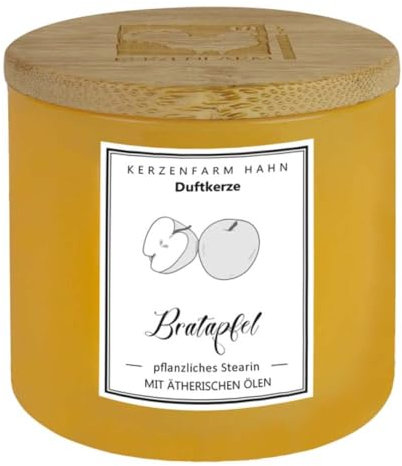Kerzenfarm Hahn Duftkerze Trendglas, Bratapfel, gelb