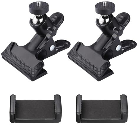 Keboyoe 2 Stück Klemmhalter Kamera Klammer Klemmstativ Mehrfunktional Metall Stativ Klemme 360 Grad Kamera Blitz Halterung mit Kugelkopf Klemmstativ Blitzschiene mit Handyclip, Schwarz