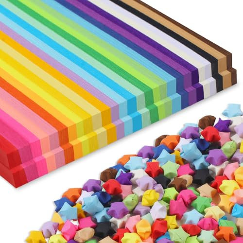 BelleVive 2060 hojas de papel de origami, tiras de estrellas de papel en 27 colores diferentes, papel de estrella, tiras de papel estrella de doble cara, tiras de papel de estrella de origami de la
