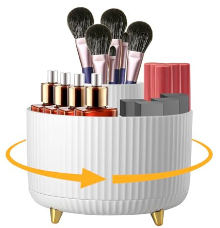 FHISKUNYU Schmink Organizer - 360° drehbarer Make-Up-Organizer, 5 Fächer, großer Stauraum, ideal für Pinsel, Lippenstifte, Augenbrauenstifte, Organizer Make Up, Glatte Kanten, einfache Entnahme