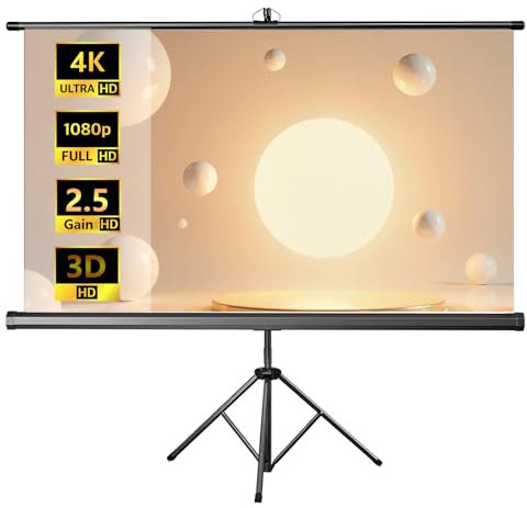 Aqkgtj Pantalla de proyector retráctil Manual con Soporte 60/72/84inch, Tela proyector portátil sin Bisel con Bloqueo automático para Cine en casa, Camping, Fiesta(72inch)