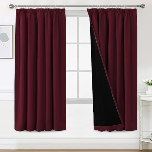 BellaHills Rideau Occultant Plissé 100% Obscurité pour Salon et Bureau, 140x225 cm - Anti-Bruit, Isolation Thermique, Rouge Vin Foncé,2 Panneaux