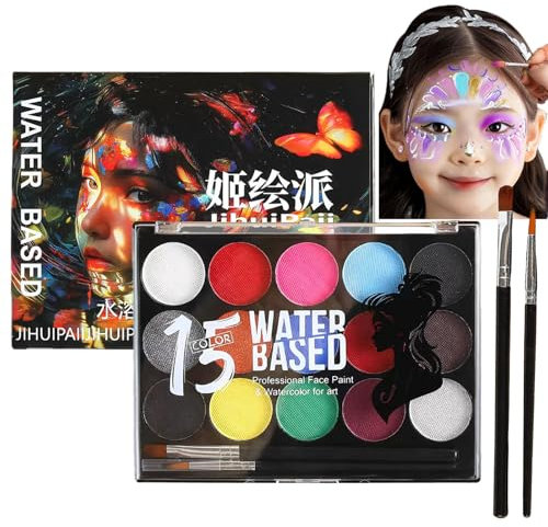 Maquillage Enfant Fille, Maquillage Enfant, Peinture Corporelle, Palette De Maquillage 15 Couleurs, Peinture Pour Le Visage Lavable,Ensemble De Maquillage,Avec 2 Pinceaux, Pour Le Carnaval D'Halloween