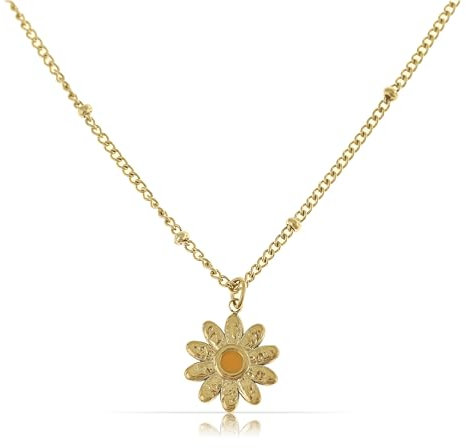 Made by Nami Gänseblümchen Kette mit Anhänger Sonnenblumen Kette Damen aus Chirurgischem Edelstahl Freundschaftskette Gold Schmuck Hypoallergen Wasserfester Schmuck (Sonnenblume Gold)