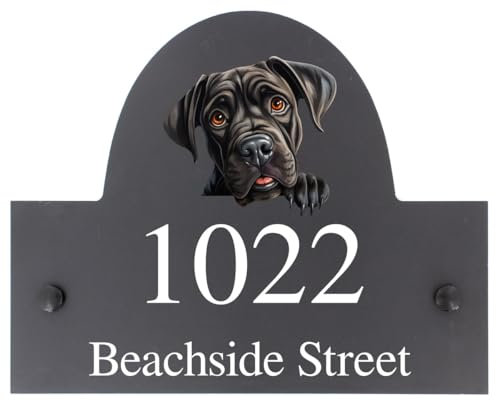 Personalisierbares Schild, Motiv: Cane Corso Hund, Schiefer, Hausname oder Nummer, 25 x 20 cm