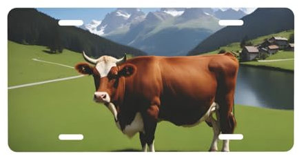 Dekoratives Nummernschild aus Aluminium für Autos mit echtem Schweizer Kuh-Muster, braun, 15,2 x 30,5 cm, für jeden LKW, jedes Auto, jeden Lieferwagen, Jede Garage oder jedes Schlafzimmer