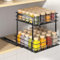 PanPanPal Gewürzregal Ausziehbar, 2 Etagen Küchen Organizer Schrank, Höhenverstellbar Metall Gewürz Organizer Spülschrank Organizer für die meisten Küchenschränke, L27.2*B24.5*H26CM, Schwarz