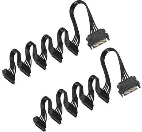 GERUI 2 unidades de cable SATA de 15 pines, macho de 15 pines SATA a hembra de 5 SATA, cable divisor de cable serie, se aplican a HDD, SSD, unidades ópticas SATA cables (2)